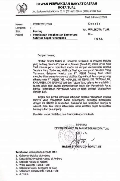 Surat ketua dprd kota tual