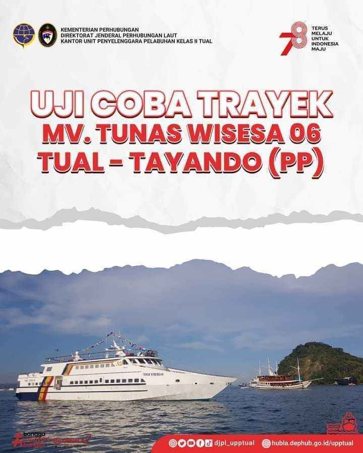 Ini kapal cepat bantuan pt sis tual untuk membantu akses transportasi masyarakat di pulau tayando yang melaksanakan uji coba pelayaran perdana, minggu 6 agustus 2023