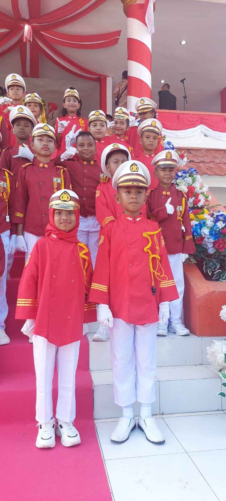 Parade polisi cilik warna hut ri ke 78 di kota tual, kamis 17 agustus 2023