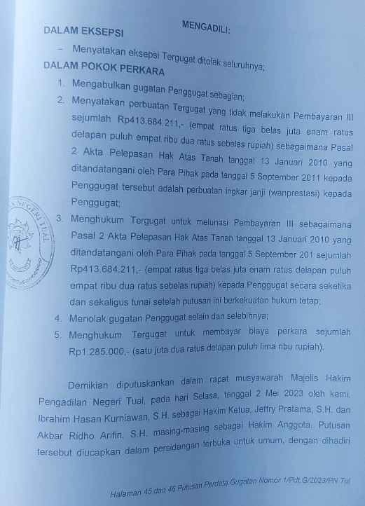 Ini bukti putusan pn tual