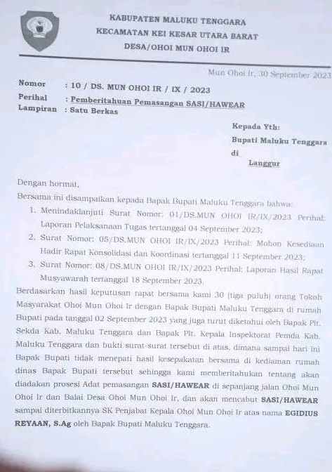 Ini bukti surat warga mun ohoiir